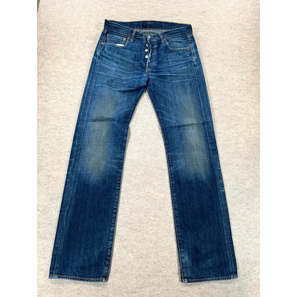Levi's 501 Original Jeans Men 33x34 Blue Denim Button Fly Straight Leg Whiskered